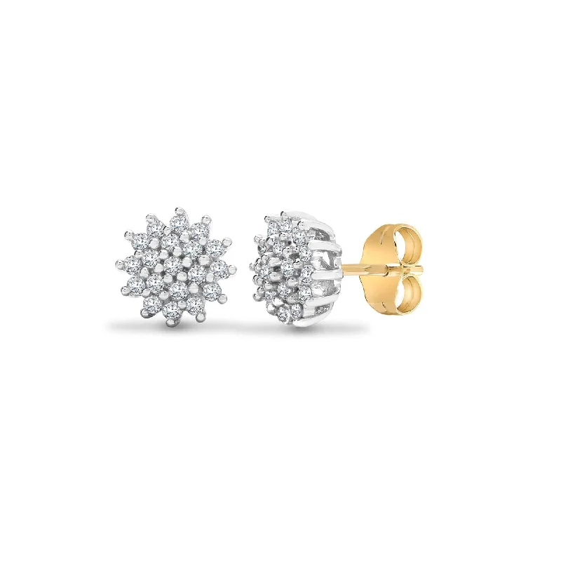 Layered Hoop Earrings-DIAMOND CLUSTER STUD EARRINGS IN 9K WHITE GOLD