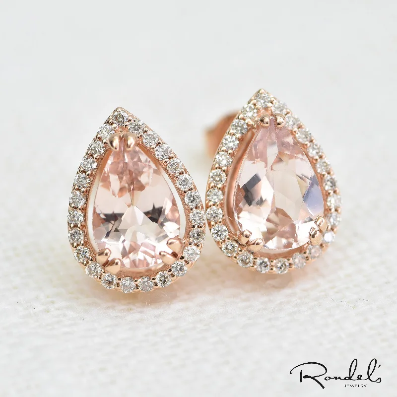 Elegant Drop Earrings for Weddings-14k Rose Gold Morganite Stud Diamond Earring