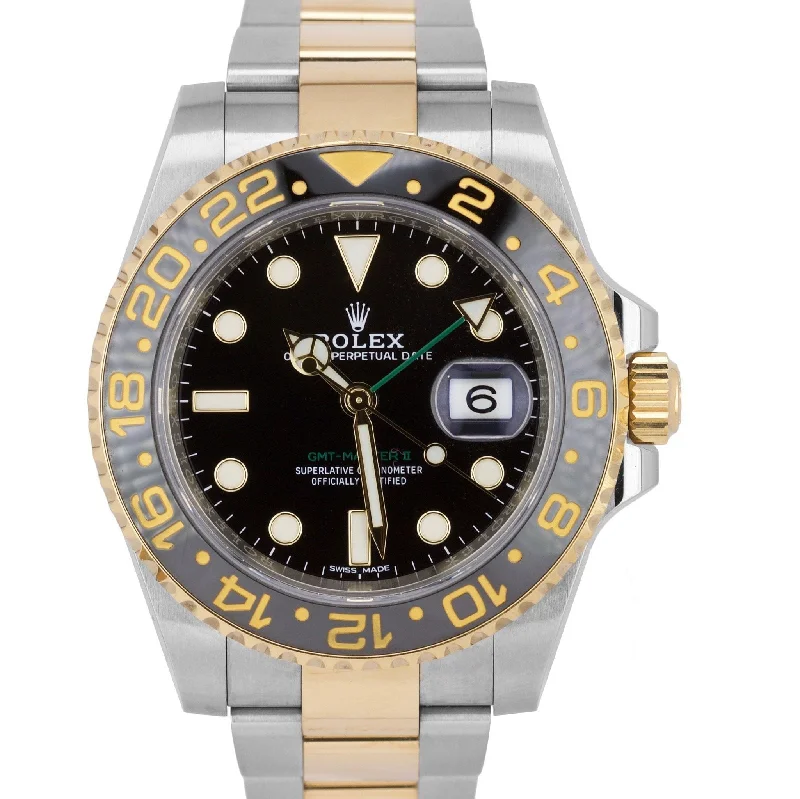 Personalized Fitness Watches-Rolex GMT-Master II Ceramic Black Two-Tone Stainless Date 40mm Watch 116713 LN