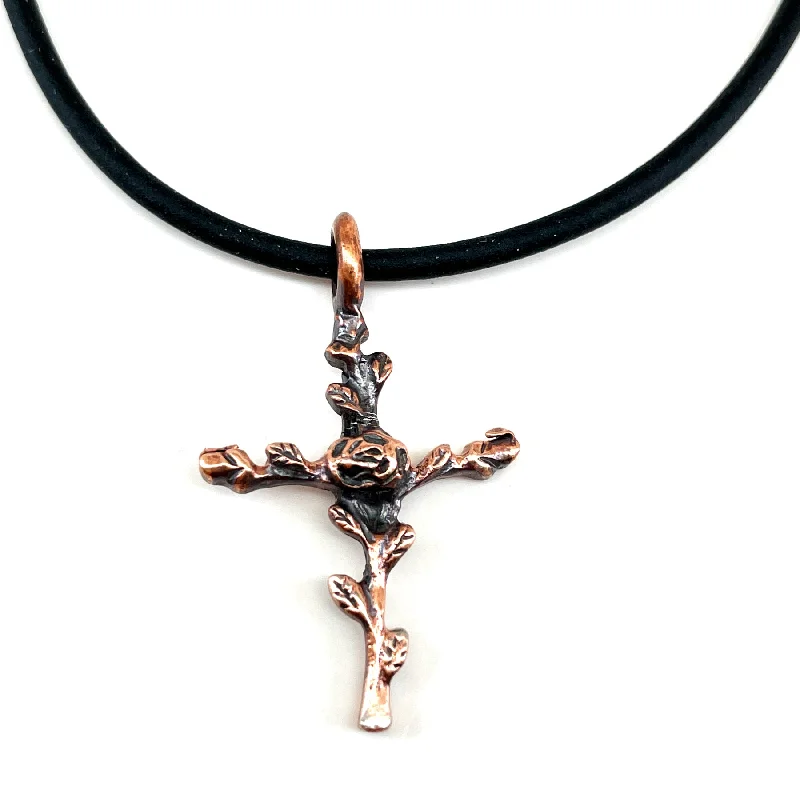 Retro Style Necklaces-Cross Rose Of Sharon Cross Antique Copper Finish Necklace