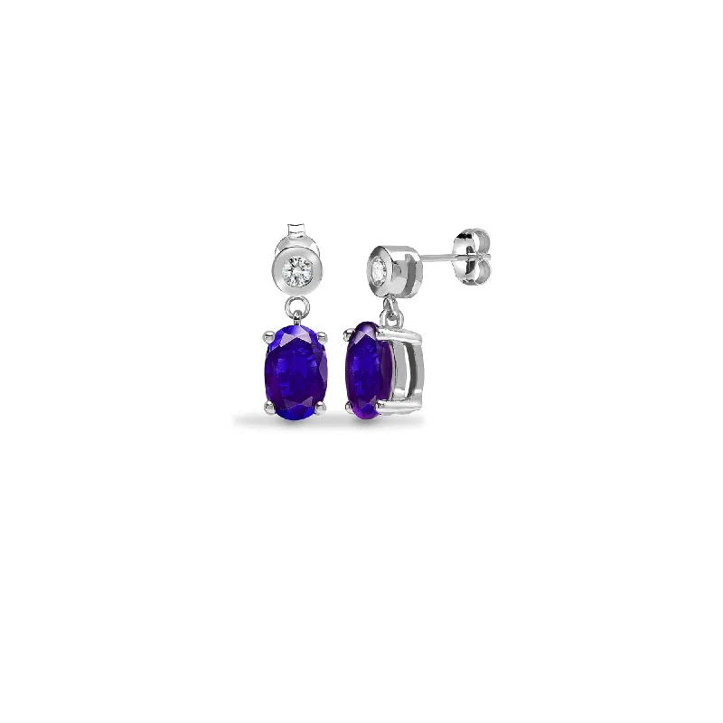 Round Earrings for Women-TANZANITE DROP EARRINGS IN 9K WHITE GOLD