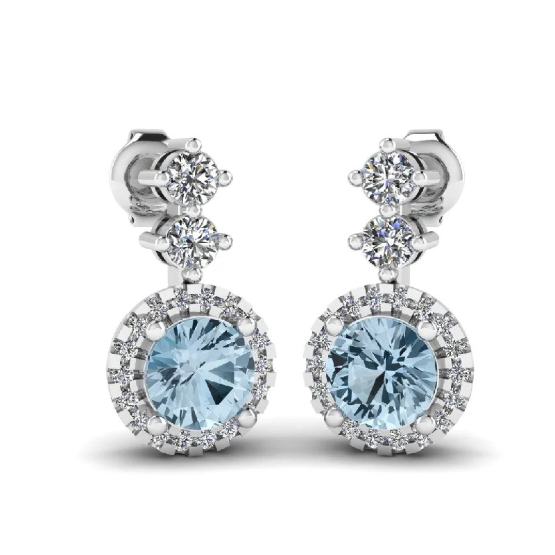 Classy Diamond Earrings-Aquamarine 1.10 Carat Round Shape Halo Lab Grown Diamond Drop Earrings E1RBA