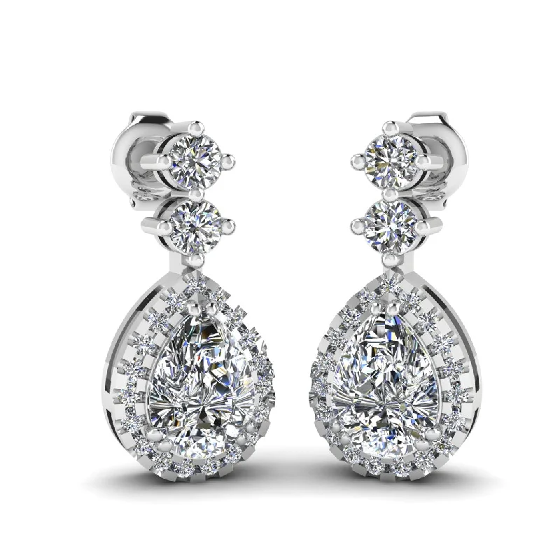 Organic Pearl Earrings-1.30 Carat Pear Shape Halo Natural Diamond Drop Earrings E1PSD