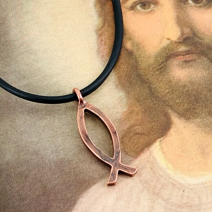 Handcrafted Gold Necklaces-Ichthus Fish Copper Necklace