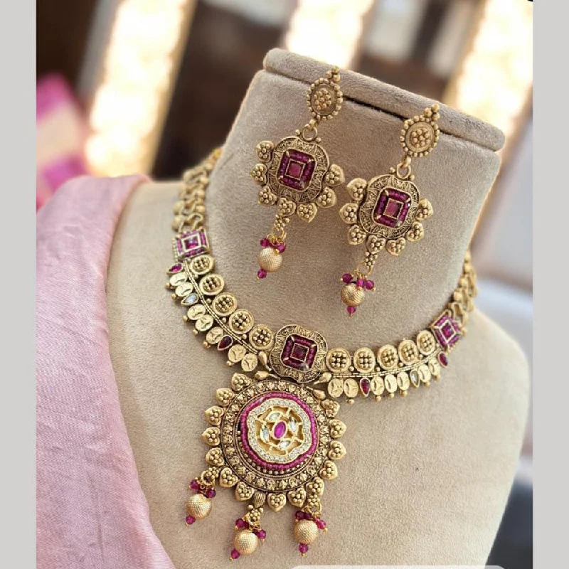 Unique Necklace Designs-Jewel Addiction Gold Plated Pota Stone Necklace Set