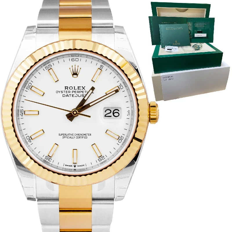 Men’s Watches with Multi-Layer Dials-NEW STICKERED 2022 Rolex DateJust 41mm White Two-Tone Gold Watch 126333 B+P