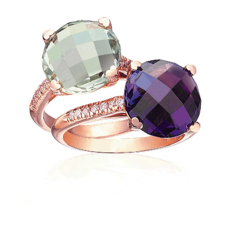 Simple Engagement Rings-Green Quartz and Amethyst Ring with Diamonds