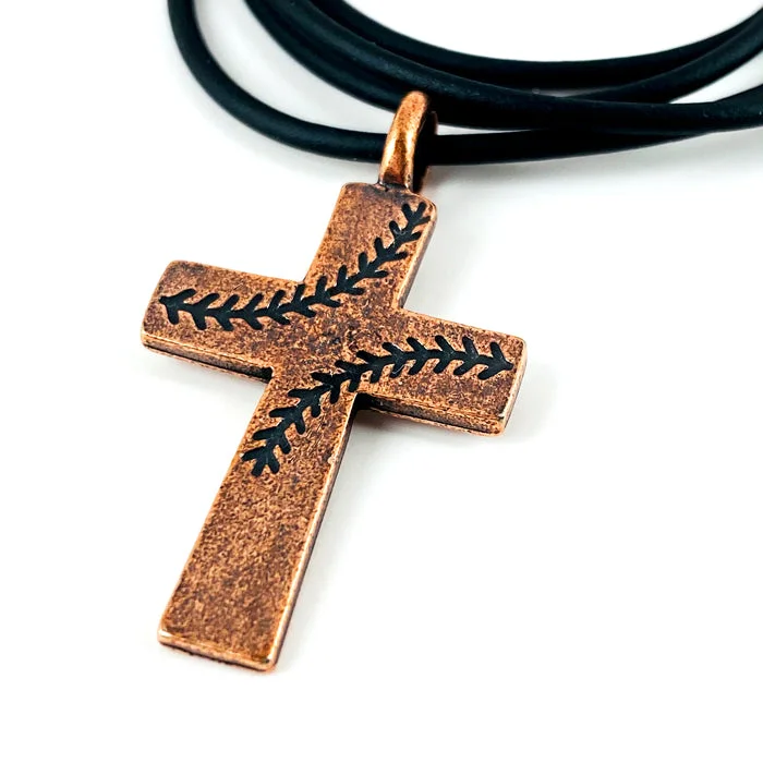 Bohemian Style Necklaces-Baseball Stitch Cross Necklace Copper Finish