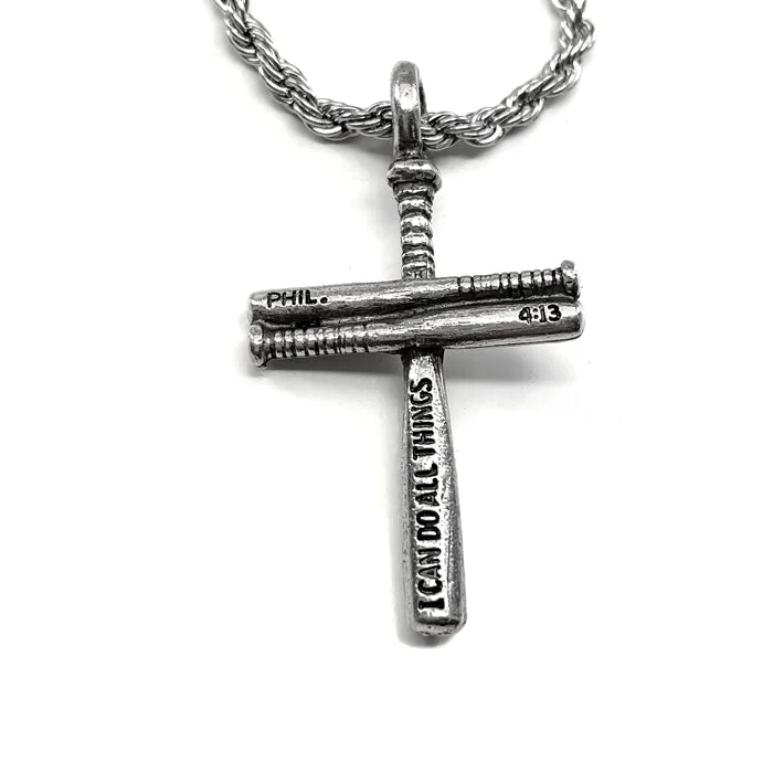 Custom Silver Necklaces-Baseball Bat Cross Small Necklace Rope Chain