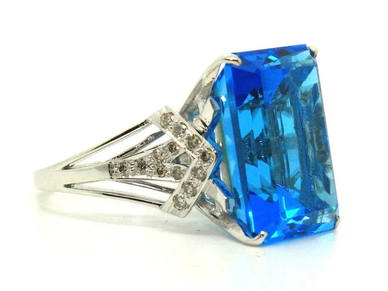 Custom Wedding Rings with Engraving-Blue Topaz & Diamond Arrow Ring /Item code: RNG 10