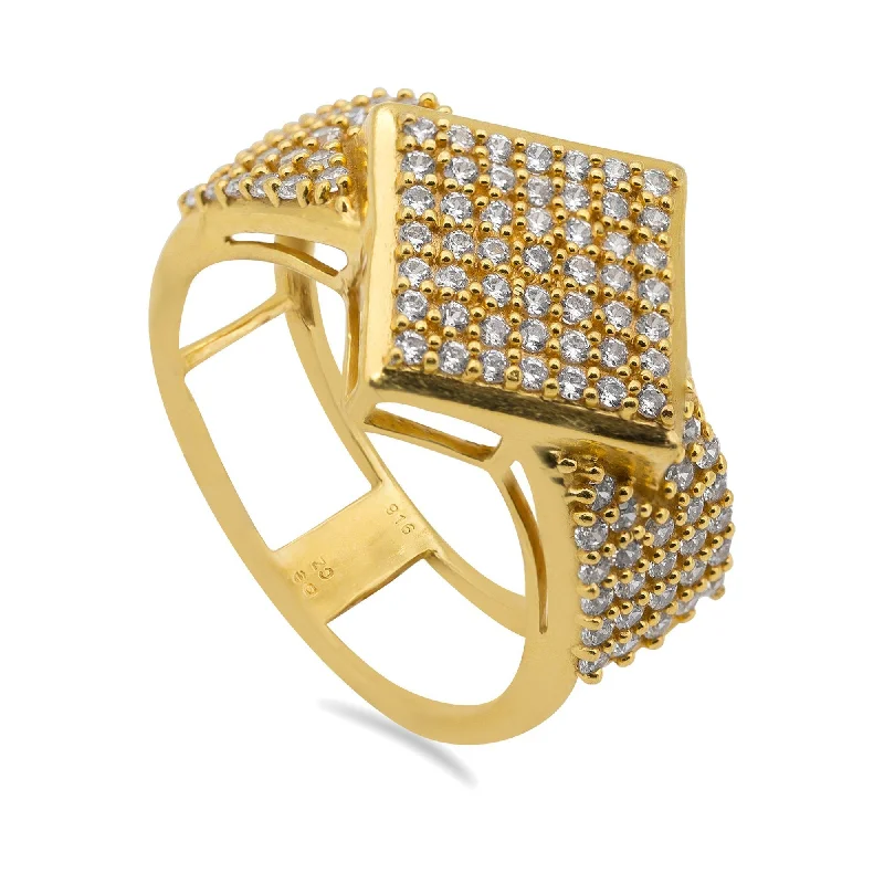 Custom Oval Diamond Rings-22K Yellow Gold Cubic Zirconia Pavé Ring for Men