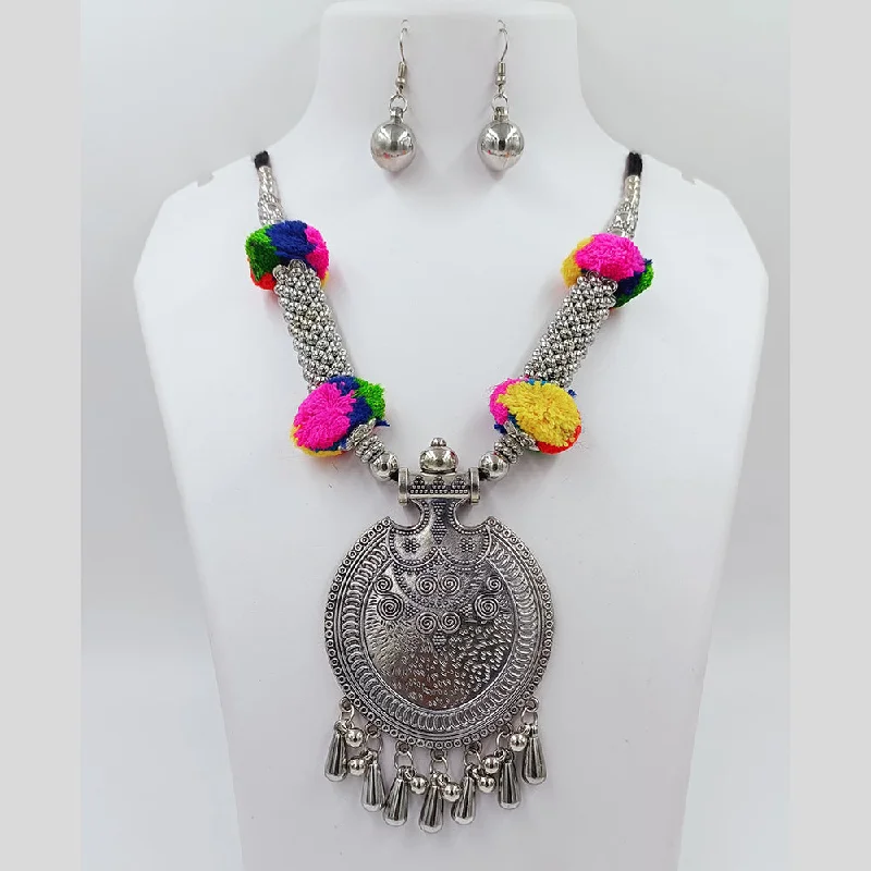 Simple Chain Necklaces-Kavita Art Oxidised Plated Navratri Special Pom Pom Necklace Set