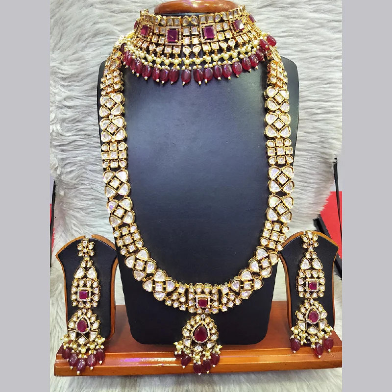 Sparkling Stone Necklaces-Jain Jewellers Gold Plated Kundan Double Necklace Set