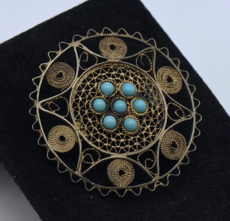 Custom Initial Brooch-Vintage Handmade Silver and Turquoise Star of David Brooch - READ DESCRIPTION