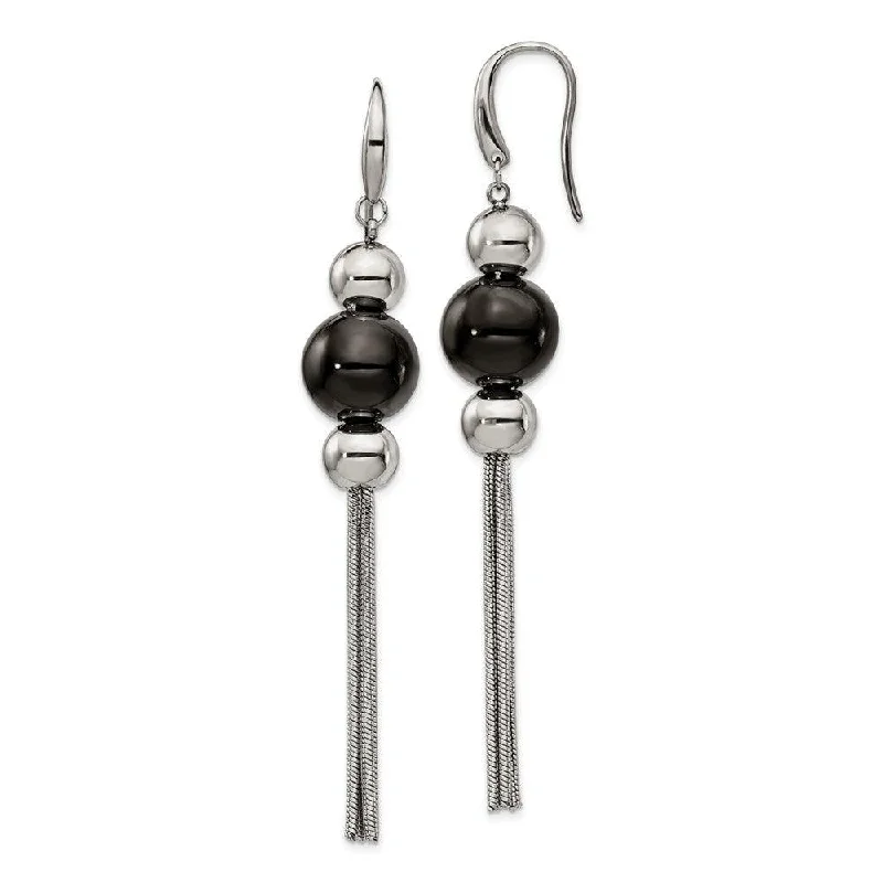 Statement Earrings for Teens-Stainless Steel Polished Black IP-plated Dangle Shepherd Hook Earrings