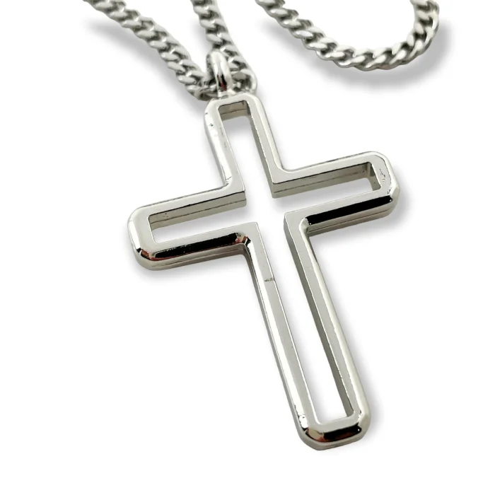 Stylish Pearl Necklaces-Cross Rhodium Silver Metal Finish Pendant Chain Necklace