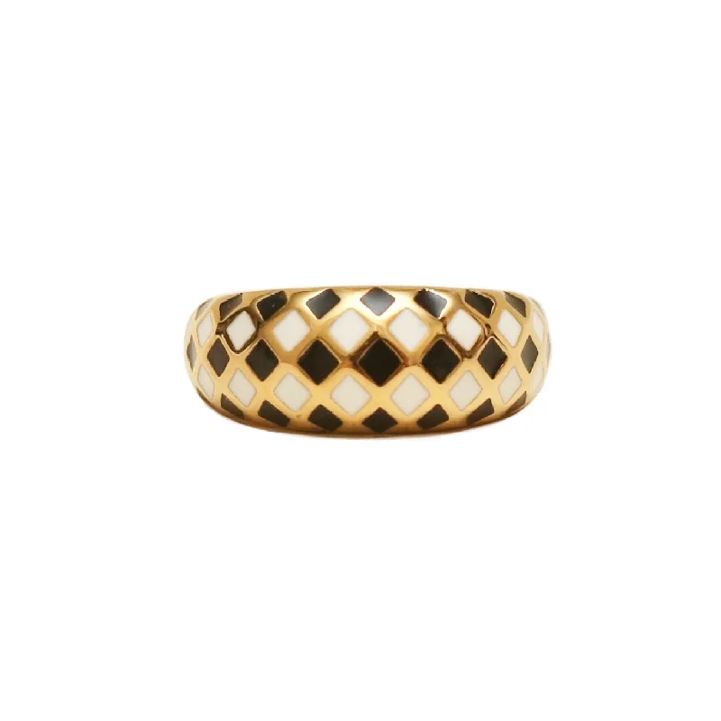 Unique Men's Wedding Bands-Checkered Dome Ring