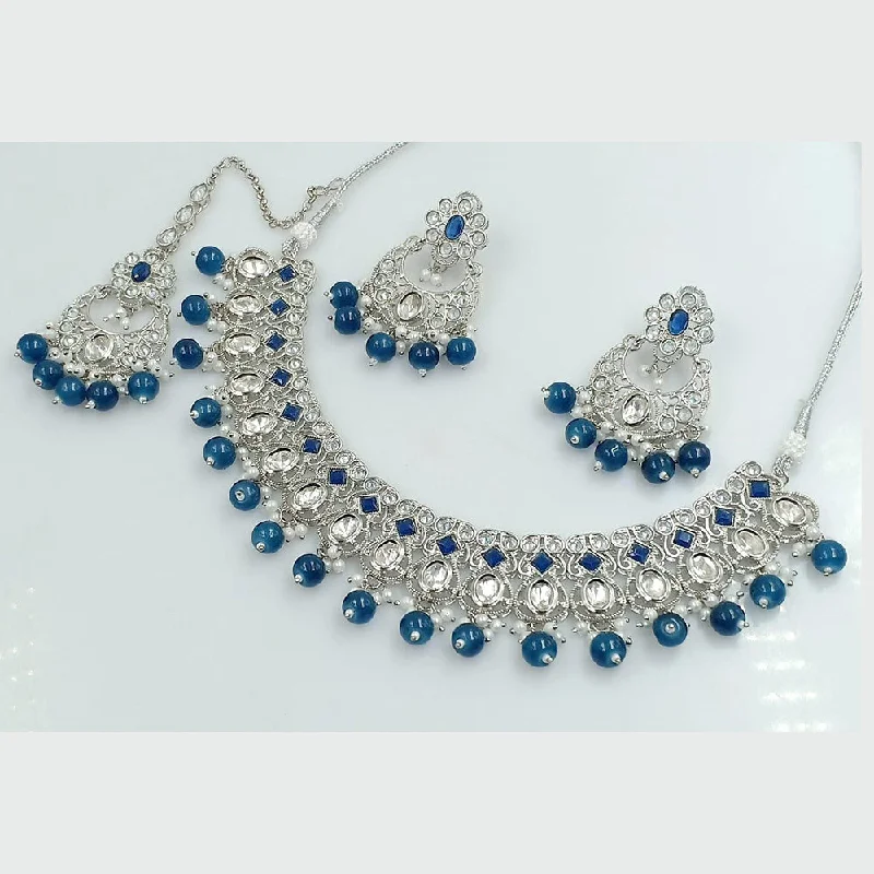 Chunky Chain Necklaces-Rani Sati Jewels Silver Plated Kundan And Pearl Necklace Set