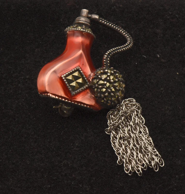 Handmade Artistic Brooch-Judith Jack - Vintage Sterling Silver Enamel and Marcasite Perfume Atomizer Brooch