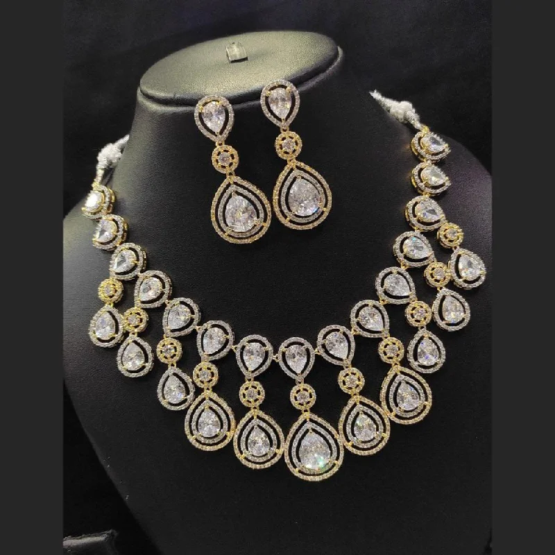 Vintage Pearl Necklaces-Aamrapali 2 Tone Plated Austrian Stone Necklace Set