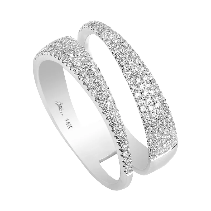 Silver Wedding Rings for Men-0.45CT Diamond Encrusted Swirl Stacked Ring Set In 14K White Gold