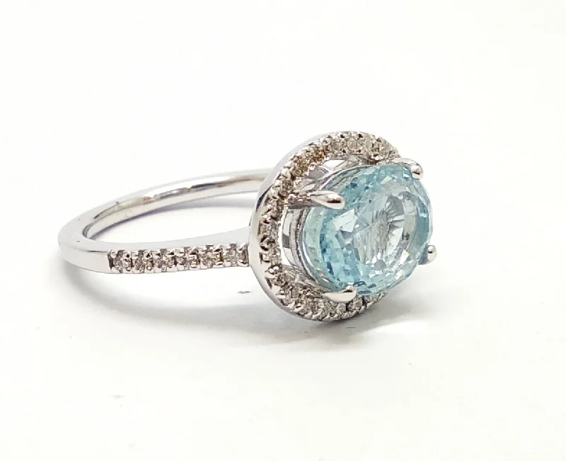 Colorful Gemstone Rings-Oval Aquamarine With Round Diamond Halo Ring AD.NO- 2095