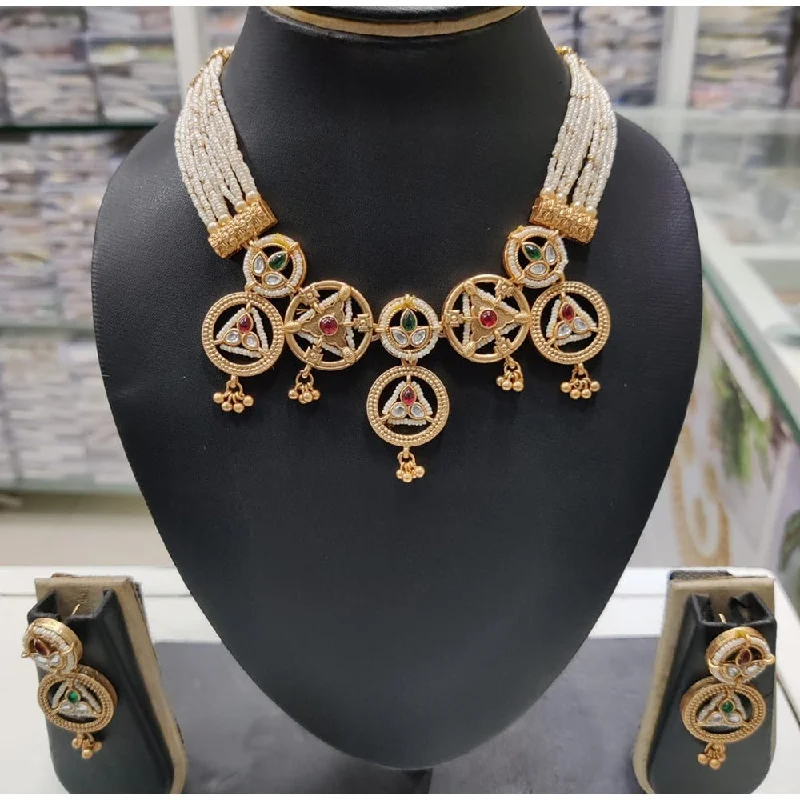 Unique Pendant Necklaces-Akruti Collection Gold Plated Pota Stone Choker Necklace Set