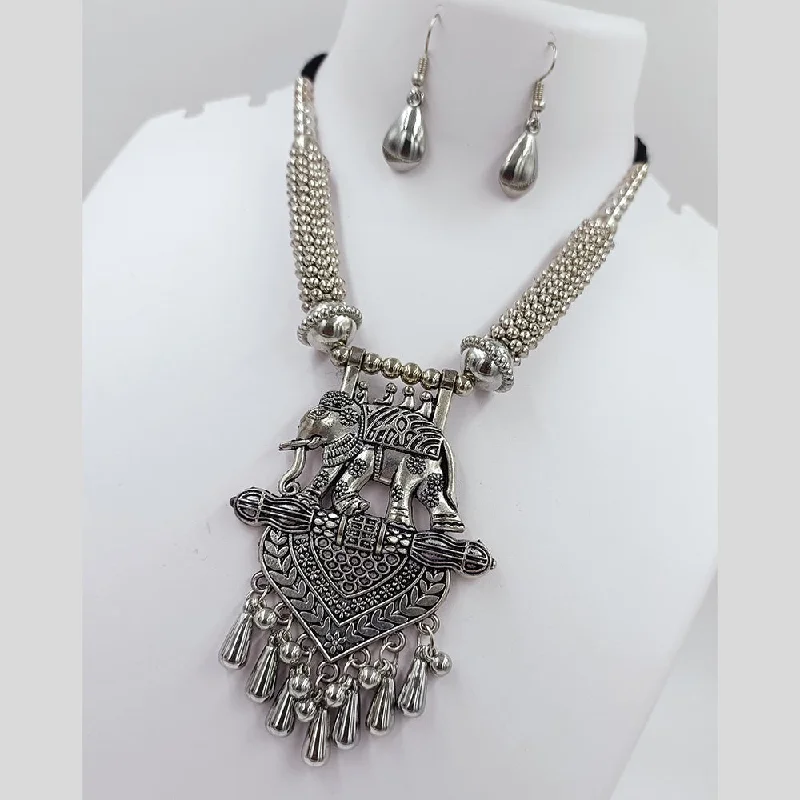 Long Chain Necklaces-Kavita Art Oxidised Plated Elephant Necklace Set