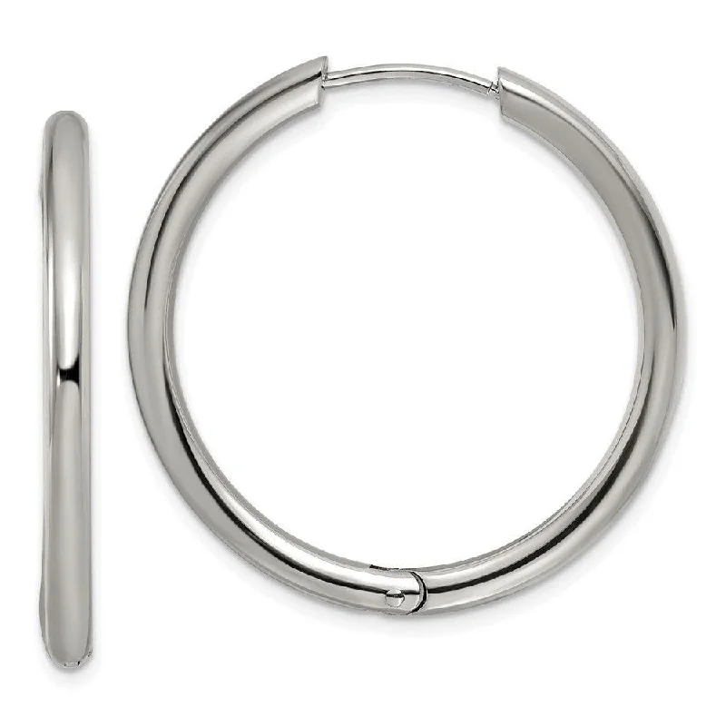 Luxury Hoop Earrings-Stainless Steel Polished 3mm Hinged Hoop Earrings