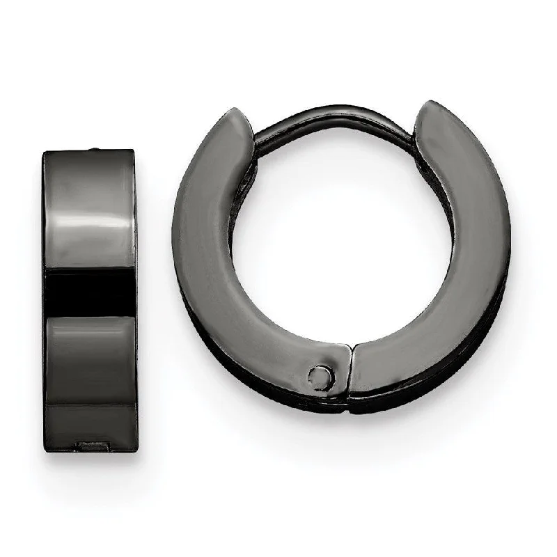 Abstract Earrings for Women-Stainless Steel Black IP-Plated Hinged Hoop Earrings