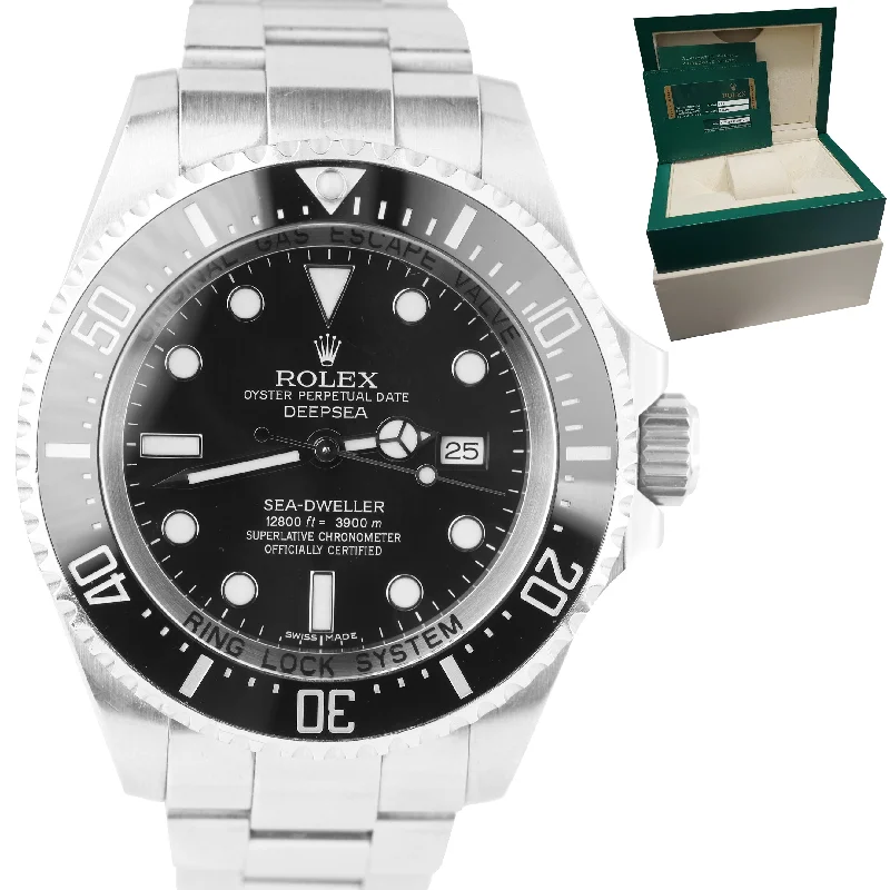 Luxury Watches with Automatic Movement-2014 UNPOLISHED Rolex Sea-Dweller DEEPSEA 116660 Stainless 44mm Black Dive Watch