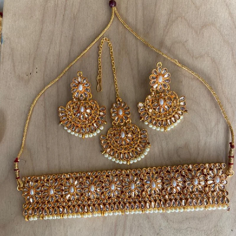 Dainty Silver Necklaces-India Art Gold Plated Kundan Necklace Set