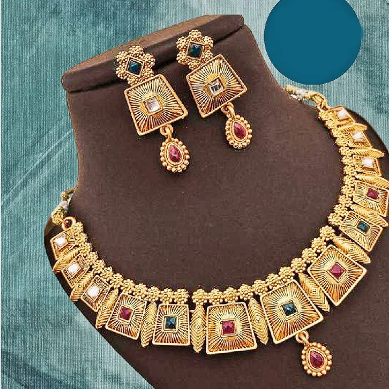 Cute Charm Necklaces-Kavyanjali Jewels Gold Plated Pota Stone Necklace Set