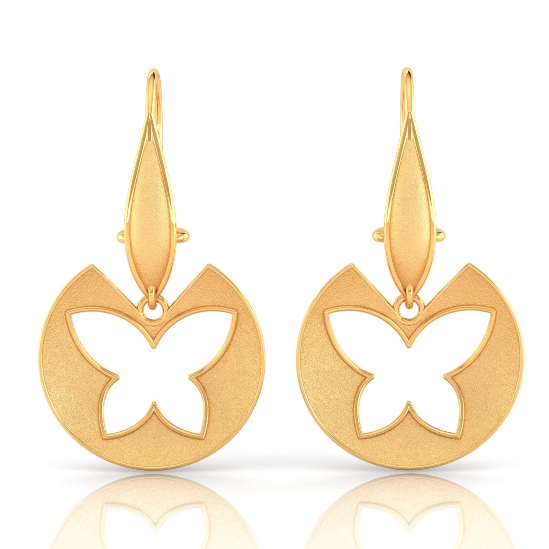 Elegant Silver Hoops-22KT (916) Yellow Gold Butterfly Cut-out Drop Earrings