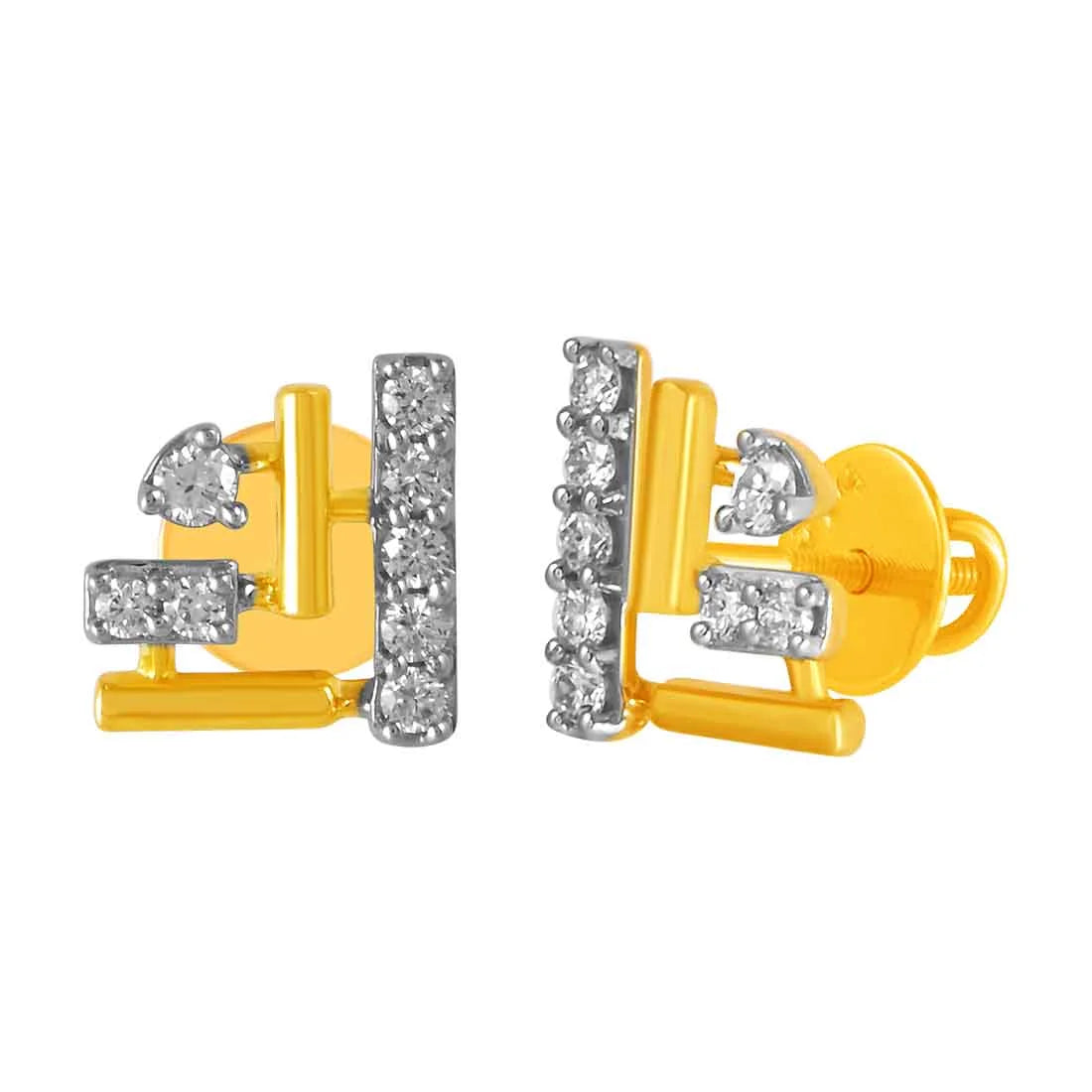 Sparkly Drop Earrings-14KT (585) Yellow Gold & Diamond Graceful beautiful Stud Earrings