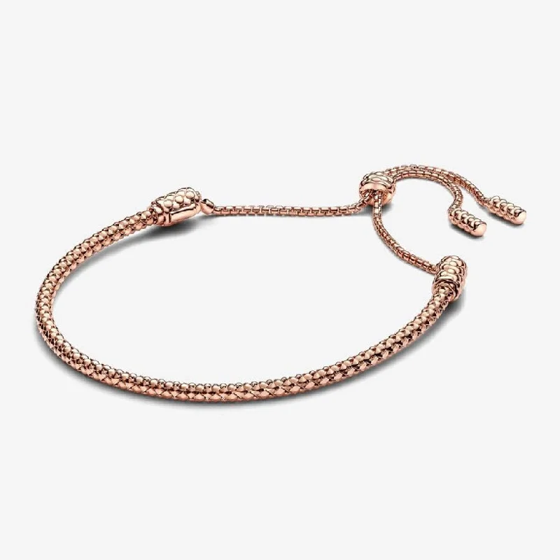 Adjustable Silver Bangles-PANDORA : Studded Chain Slider Bracelet- Rose Gold