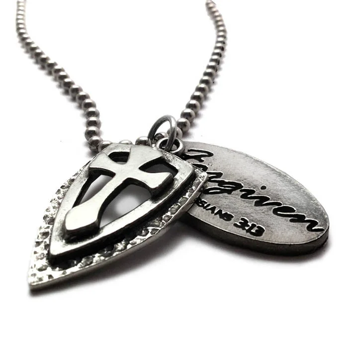 Small Pendant Necklaces-Cross Shield Tag Necklace