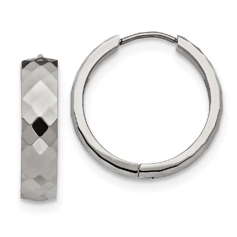 Mixed Metal Earrings-Stainless Steel Polished and Textured Hinged Hoop Earrings