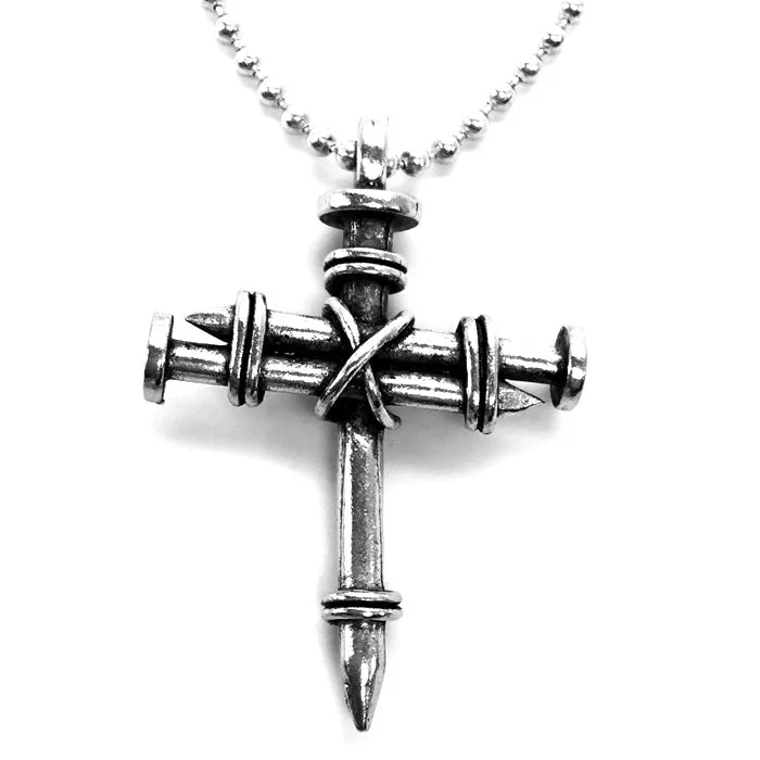 Unique Gemstone Necklaces-Pewter Nail Cross Necklace