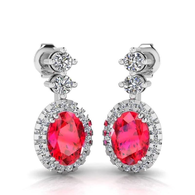 Minimalist Gold Earrings-Ruby 1.40 Carat Oval Shape Halo Lab Grown Diamond Drop Earrings E1OCR