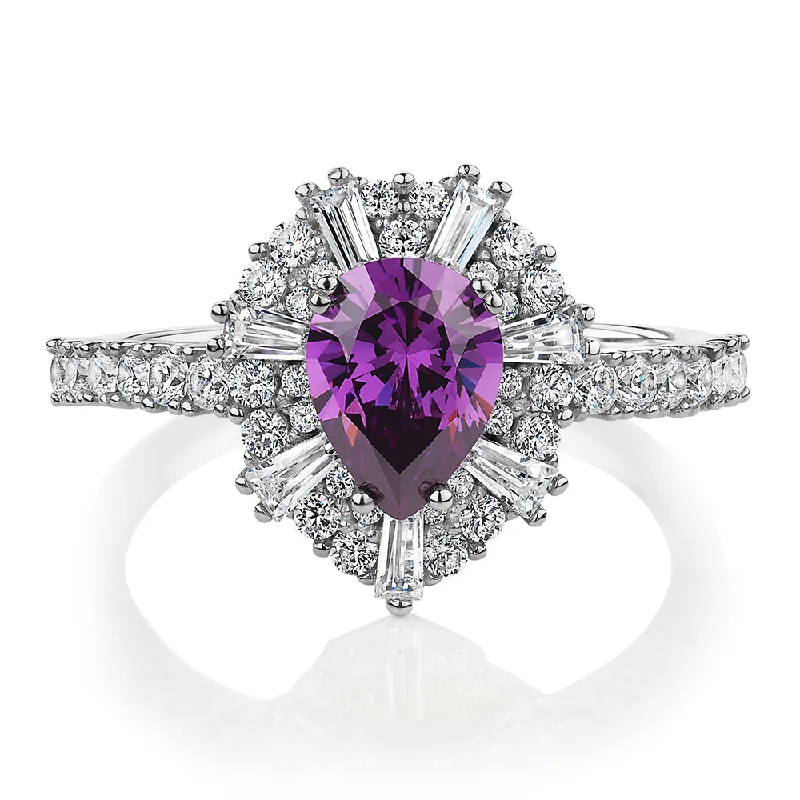 Luxury Engagement Rings for Women-Dress ring with amethyst simulant and 0.86 carats* of diamond simulants in sterling silver