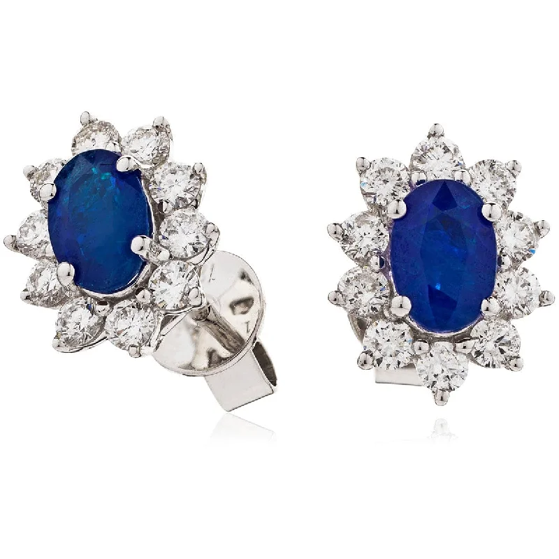 Beautiful Dangle Earrings-SAPPHIRE AND DIAMOND CLUSTER STUD EARRINGS