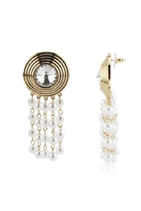 Antique Gold Earrings-Mariana Gold Pearl Fringe Earrings