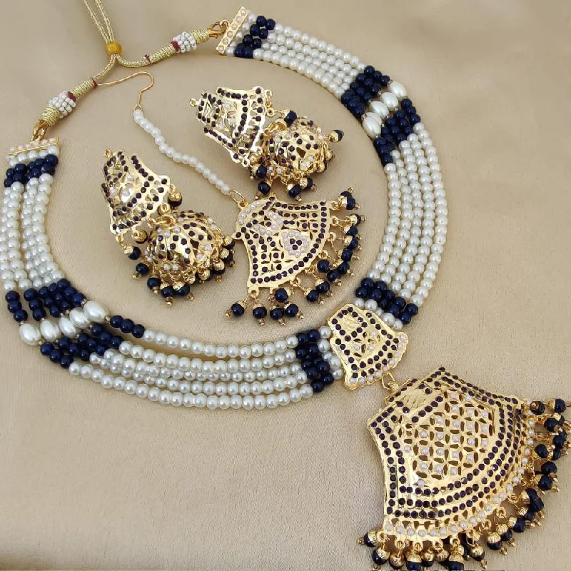 Trendy Gold Necklaces-FS Collection Gold Plated Pearl Necklace Set