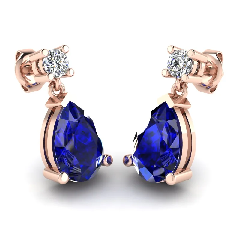 Round Earrings for Women-Pear Shape Sapphire Natural Diamond Drop Earrings EDPSS