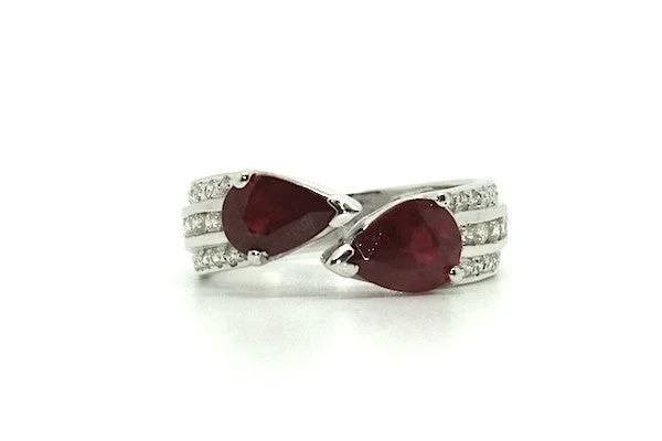 Wedding Bands with Gemstones-Ruby And Diamond Double Snake Head Ring Ad No.0396