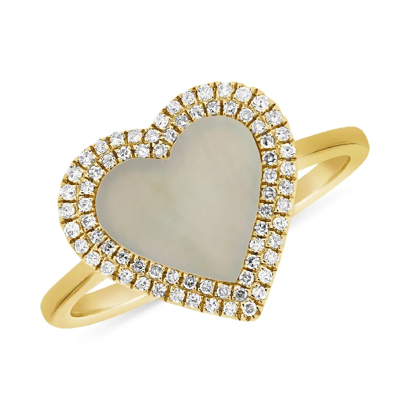 Yellow Diamond Rings-Heart Mother of Pearls Ring