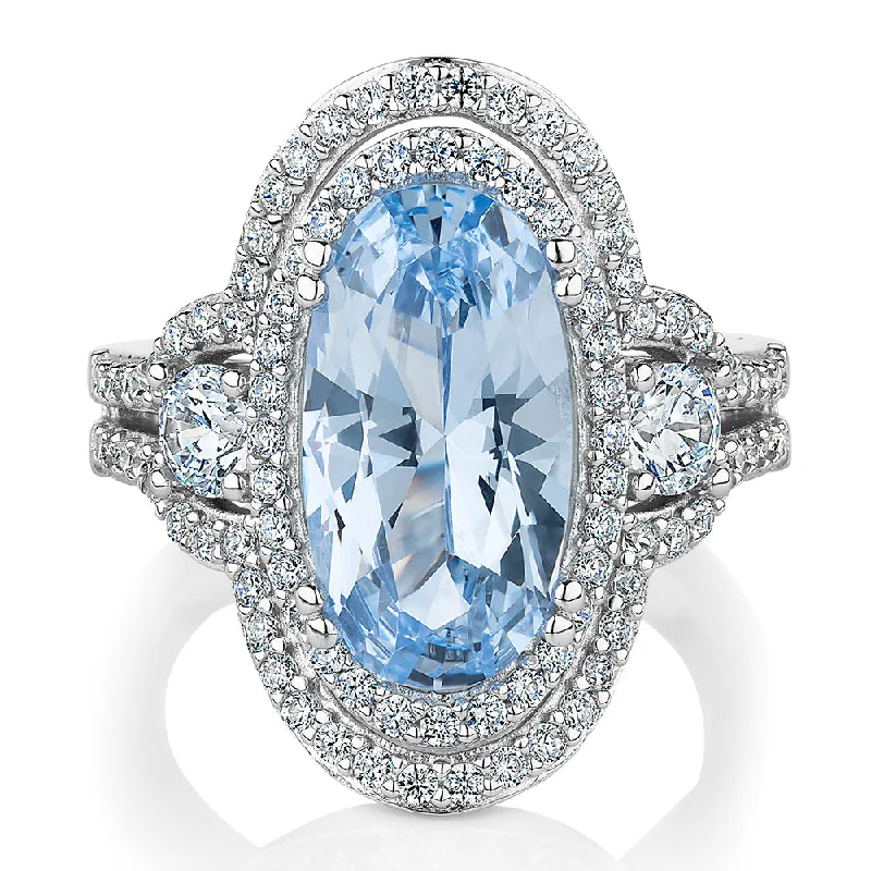 Simple Promise Rings-Dress ring with blue topaz simulant and 1.42 carats* of diamond simulants in sterling silver