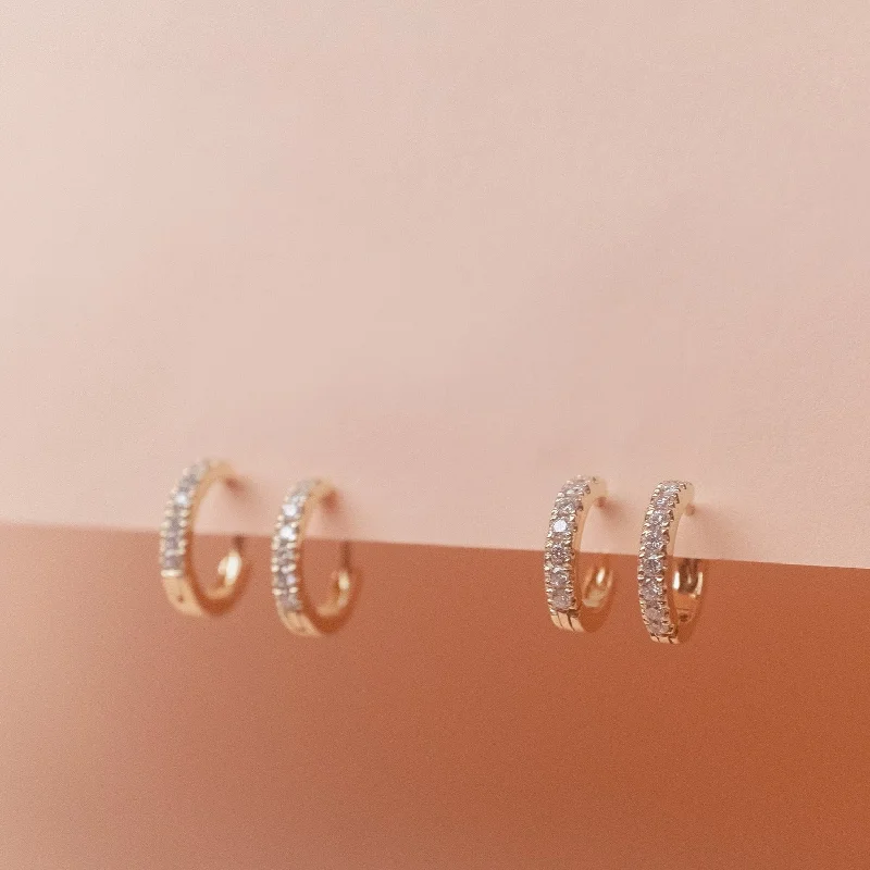 Multi-Tone Earrings-Diamond Huggie Hoop Earrings, Solid 14k Gold, Single / Pair