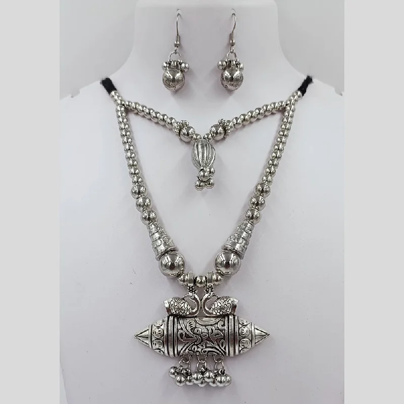 Custom Birthstone Necklaces-Kavita Art Oxidised Plated Necklace Set